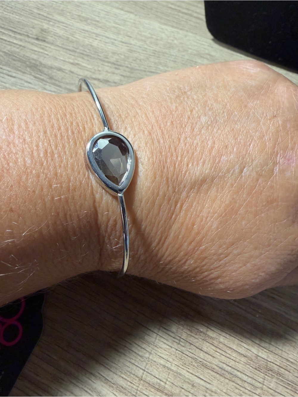 paparazzi Silver Teardrop Gray Crystal Bangle Bracelet